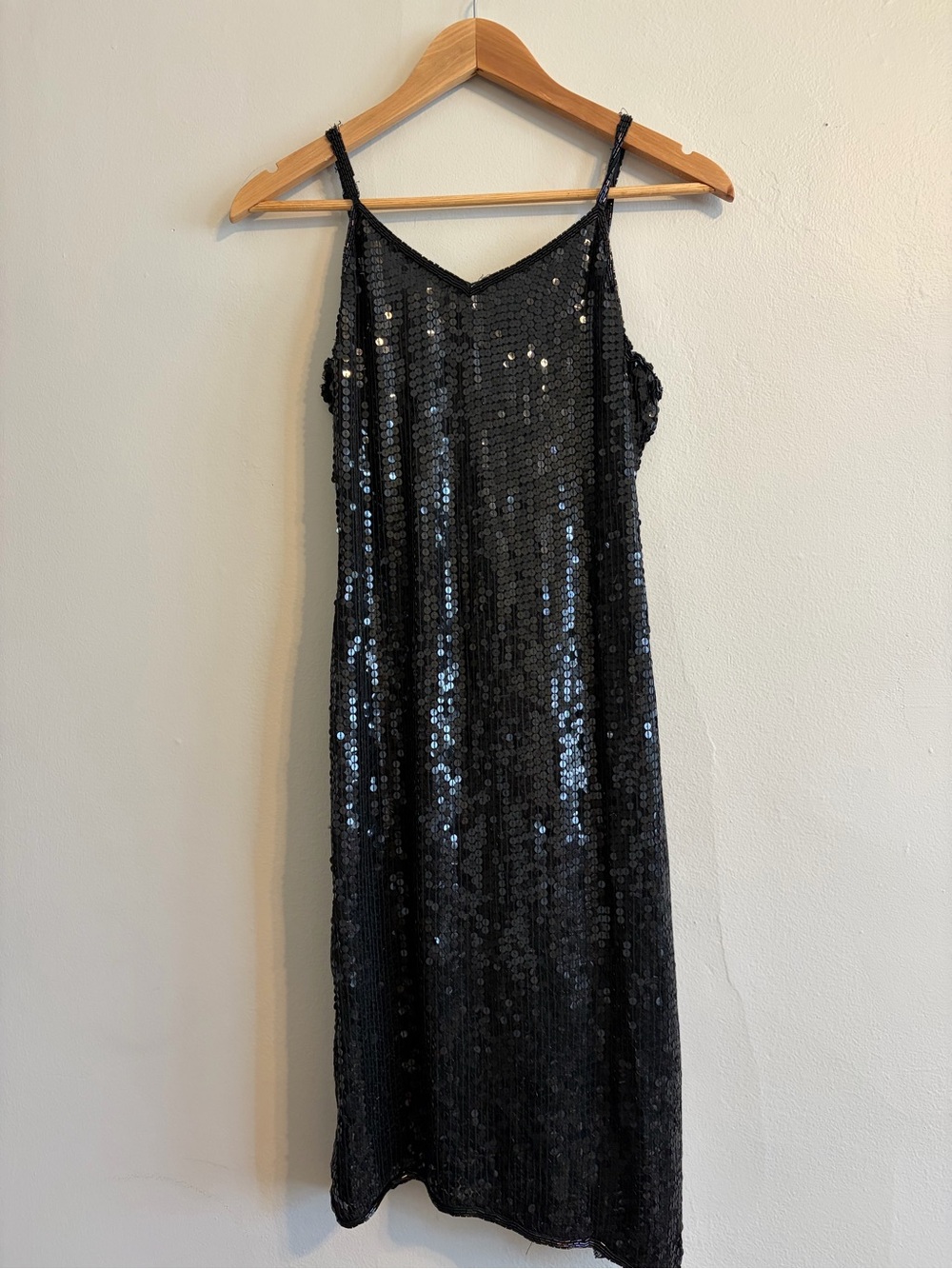 Vintage 100% Silk Lined Sequin and Beaded Black Slip Dress